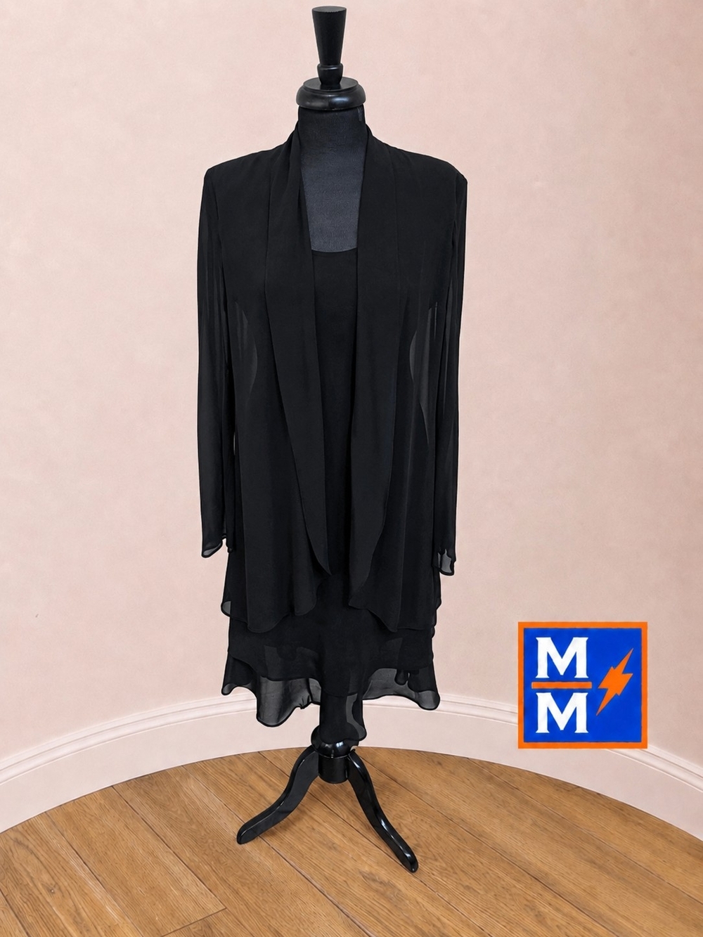 Jones NY Wear Dress Size 8 Black Chiffon Jacket Dress 2 Piece Special Occasion